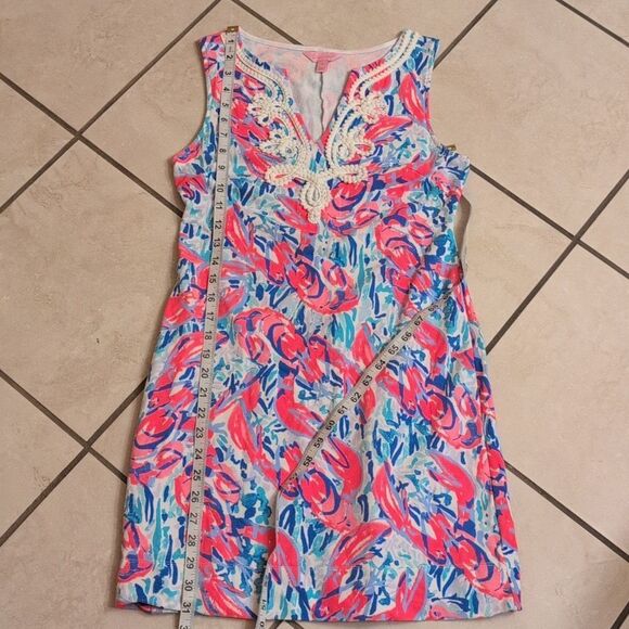Lilly Pulitzer Harper Shift Dress In Cosmic Coral Cracked Up Lobster Roll XS - Picture 8 of 10